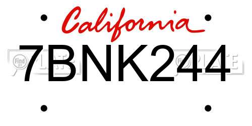 7BNK244 California License Plate