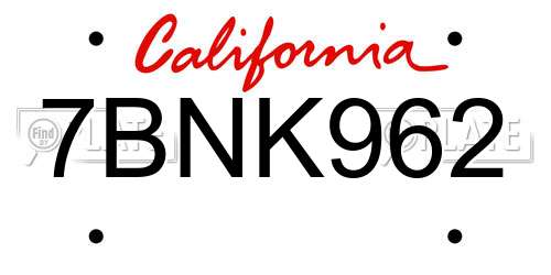 7BNK962 California License Plate