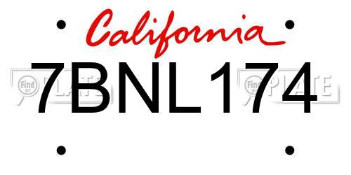 7BNL174 California License Plate