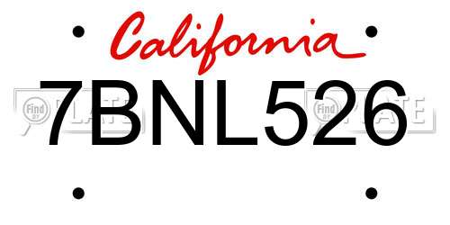 7BNL526 California License Plate