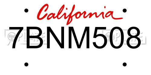 7BNM508 California License Plate