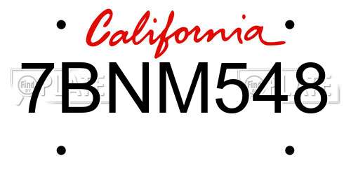7BNM548 California License Plate