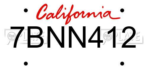 7BNN412 California License Plate