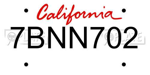 7BNN702 California License Plate