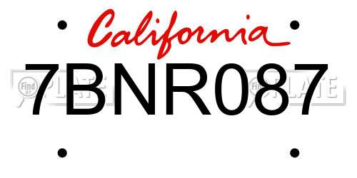 7BNR087 California License Plate