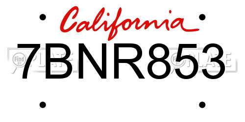 7BNR853 California License Plate
