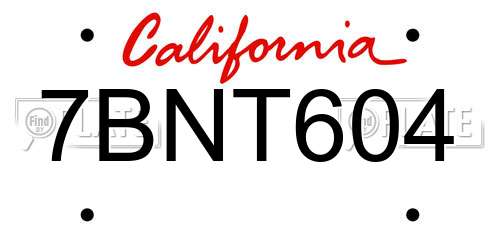 7BNT604 California License Plate