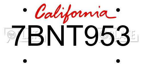 7BNT953 California License Plate