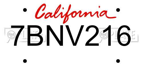 7BNV216 California License Plate