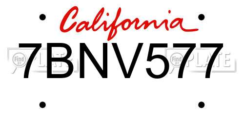 7BNV577 California License Plate