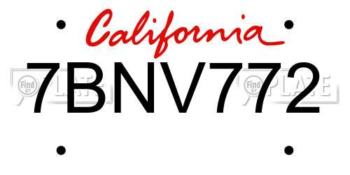 7BNV772 California License Plate