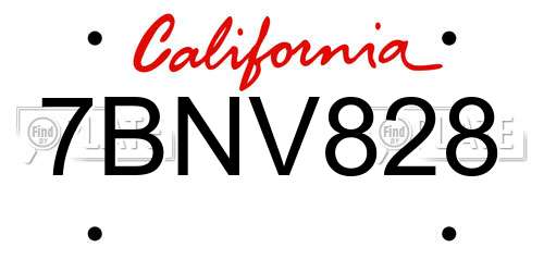 7BNV828 California License Plate
