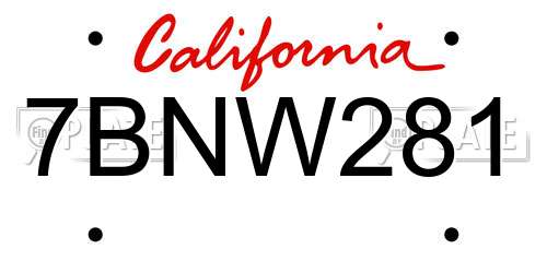 7BNW281 California License Plate