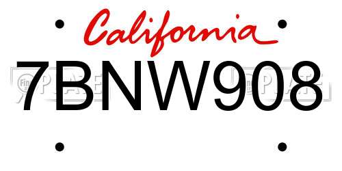 7BNW908 California License Plate