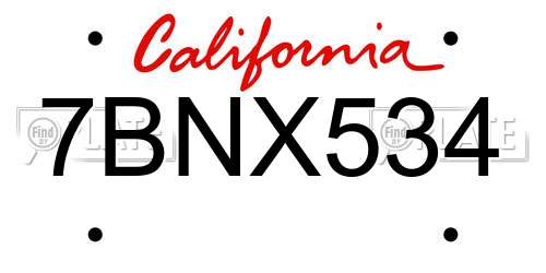 7BNX534 California License Plate