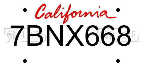 7BNX668 California License Plate