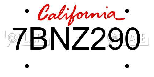 7BNZ290 California License Plate