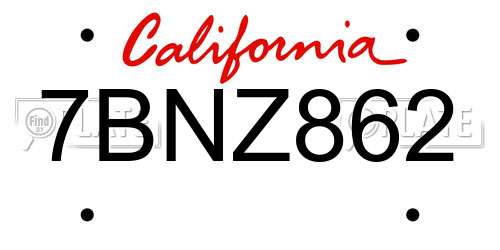 7BNZ862 California License Plate