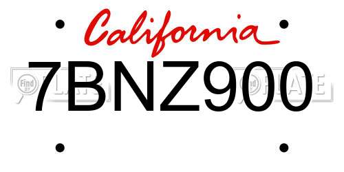 7BNZ900 California License Plate