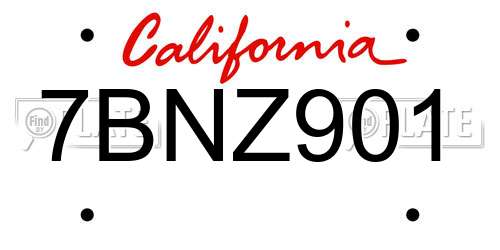 7BNZ901 California License Plate