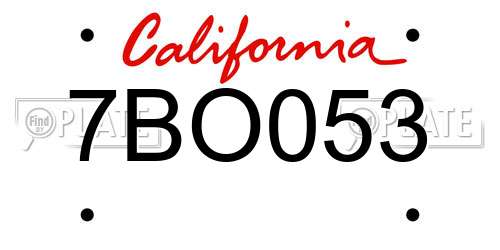 7BO053 California License Plate