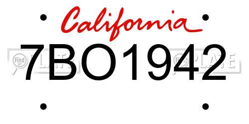 7BO1942 California License Plate