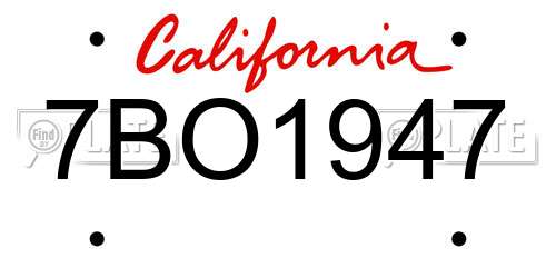 7BO1947 California License Plate
