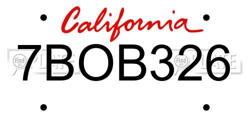 7BOB326 California License Plate