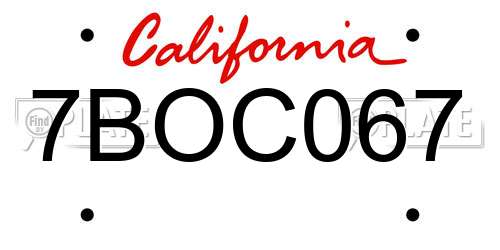 7BOC067 California License Plate