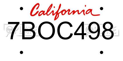 7BOC498 California License Plate