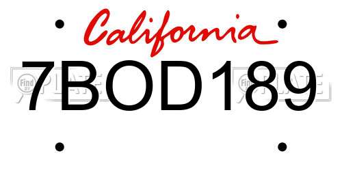 7BOD189 California License Plate