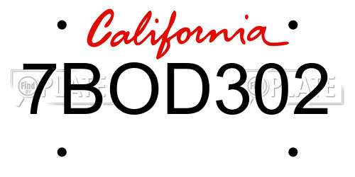 7BOD302 California License Plate