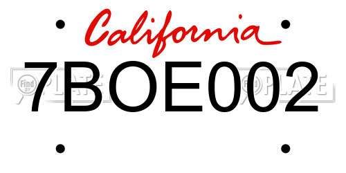 7BOE002 California License Plate