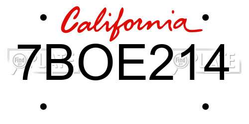7BOE214 California License Plate