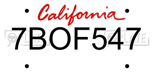7BOF547 California License Plate