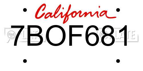 7BOF681 California License Plate