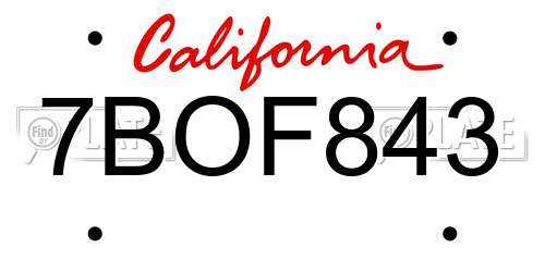 7BOF843 California License Plate