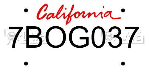 7BOG037 California License Plate