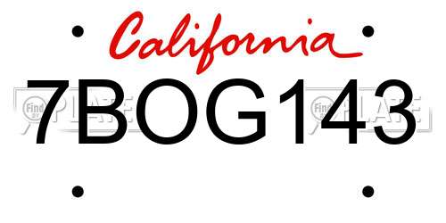 7BOG143 California License Plate