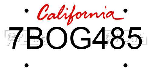 7BOG485 California License Plate