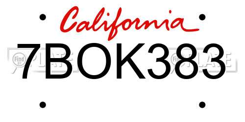 7BOK383 California License Plate