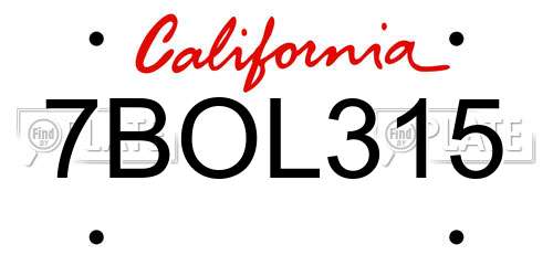 7BOL315 California License Plate