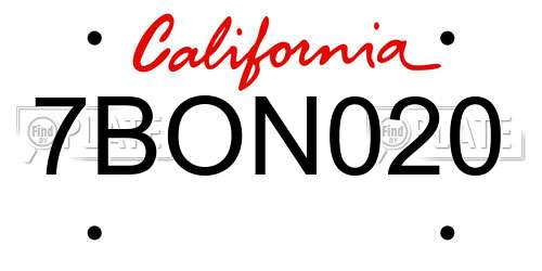 7BON020 California License Plate
