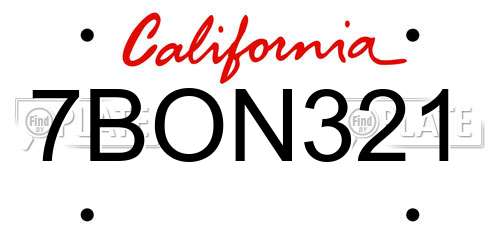 7BON321 California License Plate