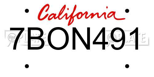 7BON491 California License Plate