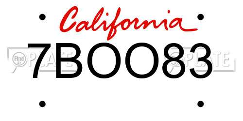 7BOO83 California License Plate