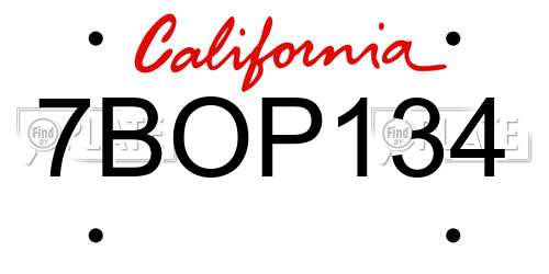 7BOP134 California License Plate