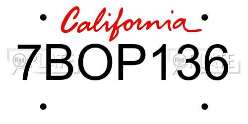 7BOP136 California License Plate