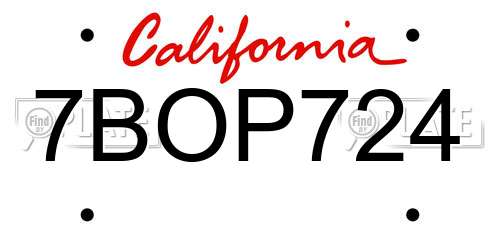 7BOP724 California License Plate
