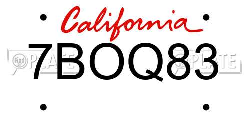 7BOQ83 California License Plate